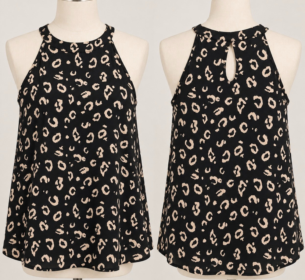 Torrid Sz 0 / L Black Tan Leopard Print High Neck Keyhole Sleeveless Blouse Edgy